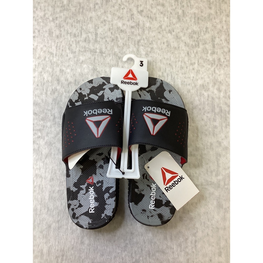 Reebok Pervade Fam Kids Camo Slides Black Grey White Size 3 BYRE24GX004